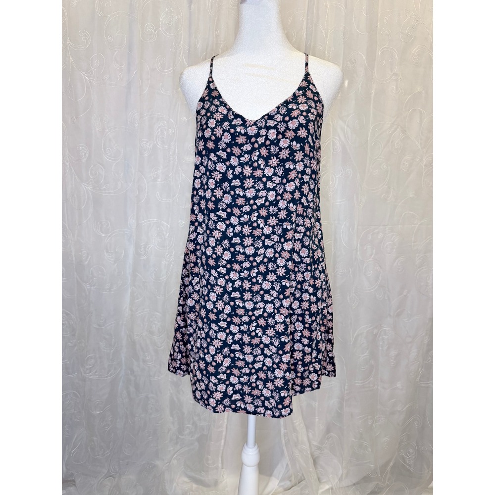 Velvet Heart Navy Pink Floral Racerback Mini Dress XS WKN-50037 Rayon Shift